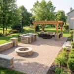 Pergola, paver patio, and fire pit hardscape design for a Cleveland, Ohio property